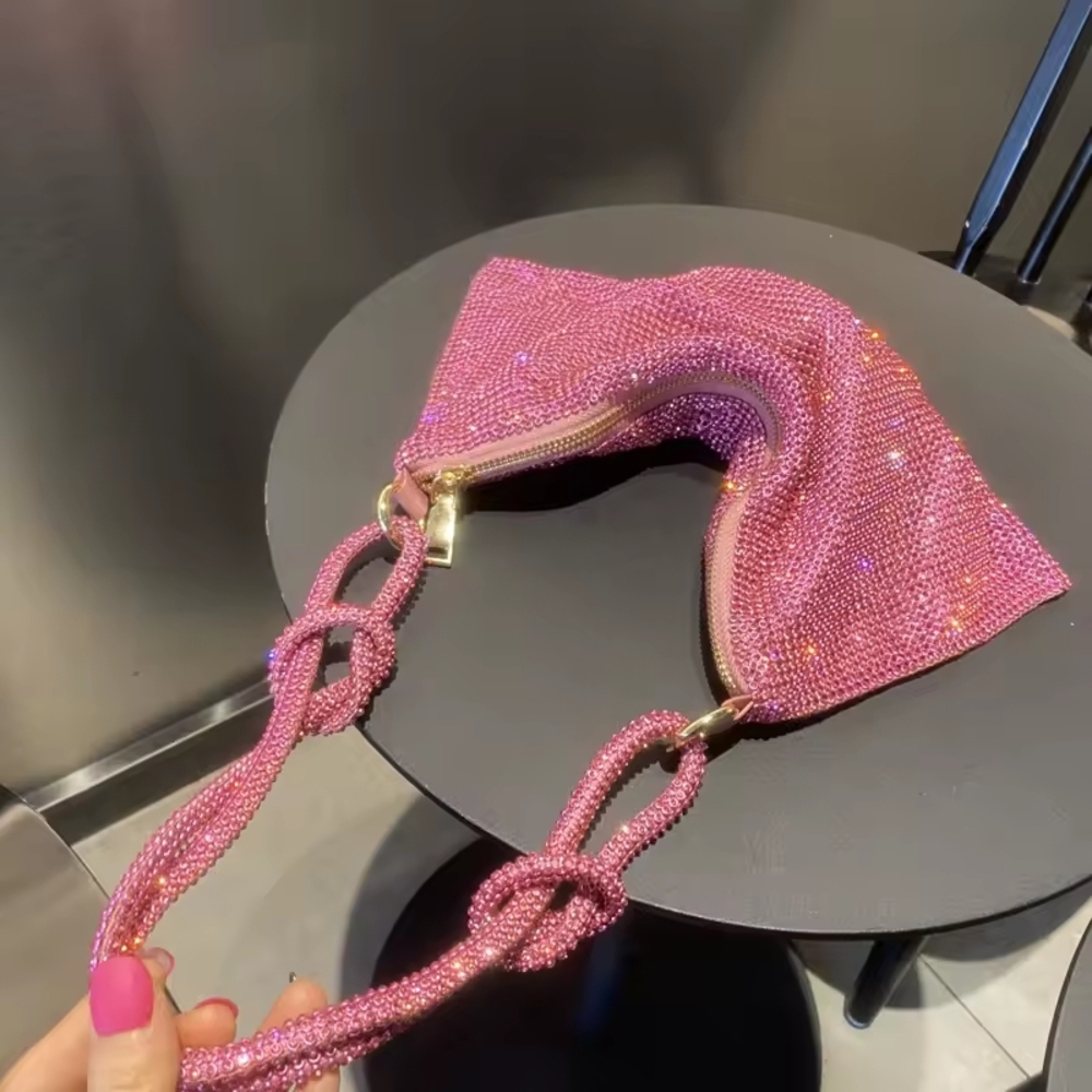 Pink Beaded Handbag with Knotted Strap